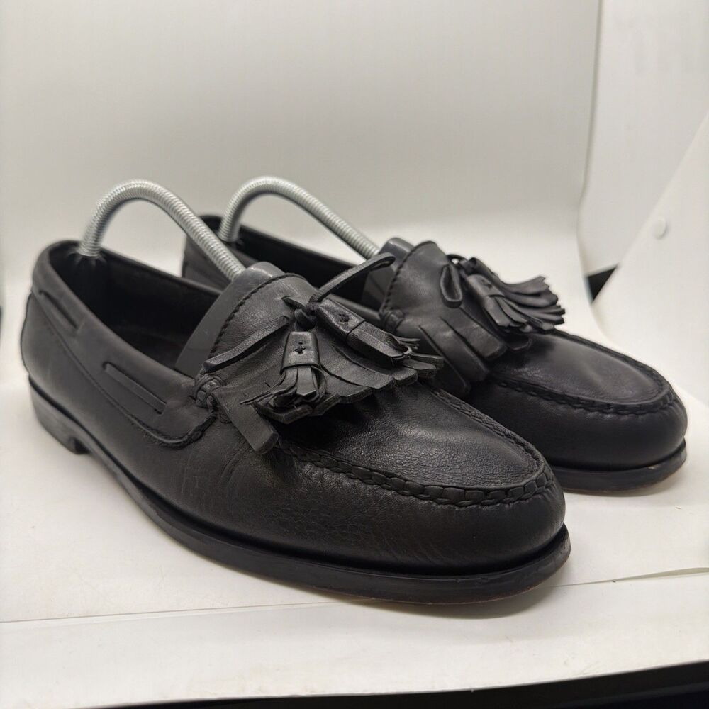 Cole Haan Tassel Kiltie Loafers Black Leather Moc Toe Men 9.5 D Slip On Classic